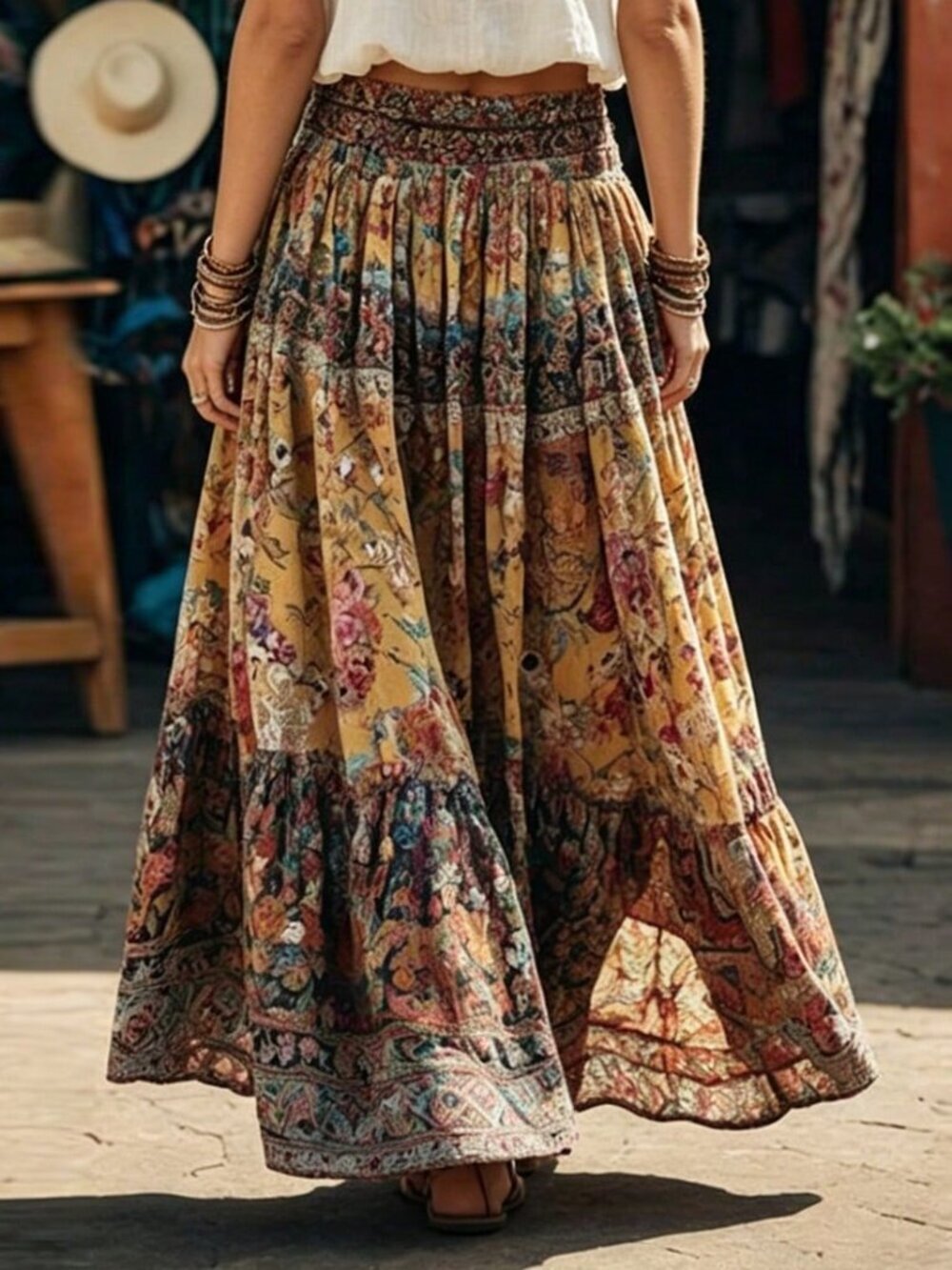 Multicolor Boho Women's Casual Floral Print A-Line Skirt - Picture 2 of 8